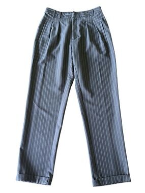 Olivia + James Dark Grey Pinstripe Pleated Cuffed Ankle Pants (M)